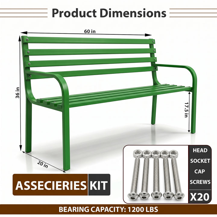 Linen Metal 3 Seater Garden Bench for Outdoor Park - (Green)