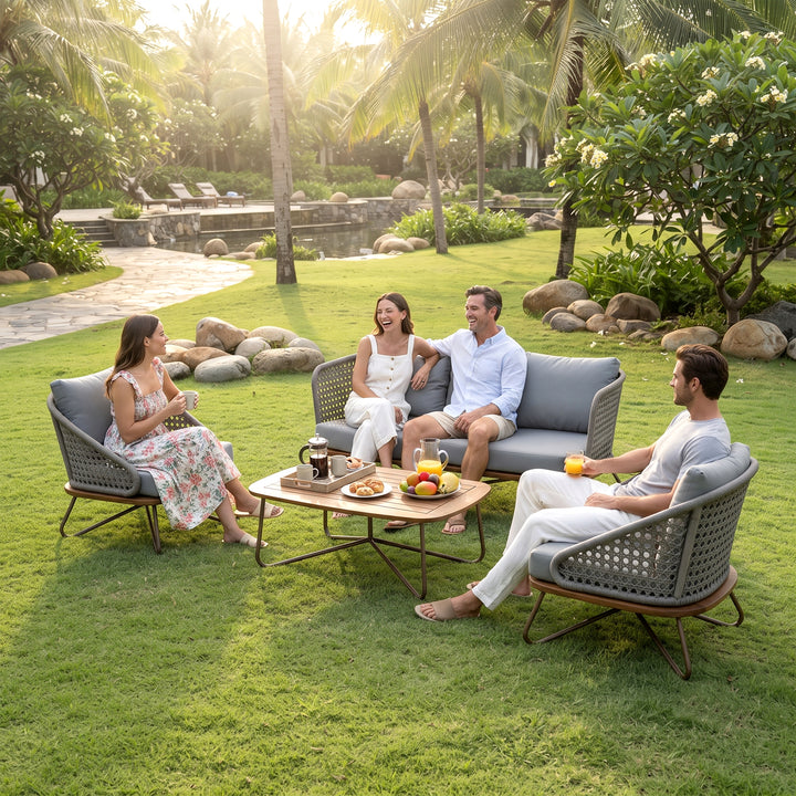 Marcela Outdoor Sofa Set 3 Seater, 2 Single seater and 1 Center Table Set (Grey) Braided & Rope