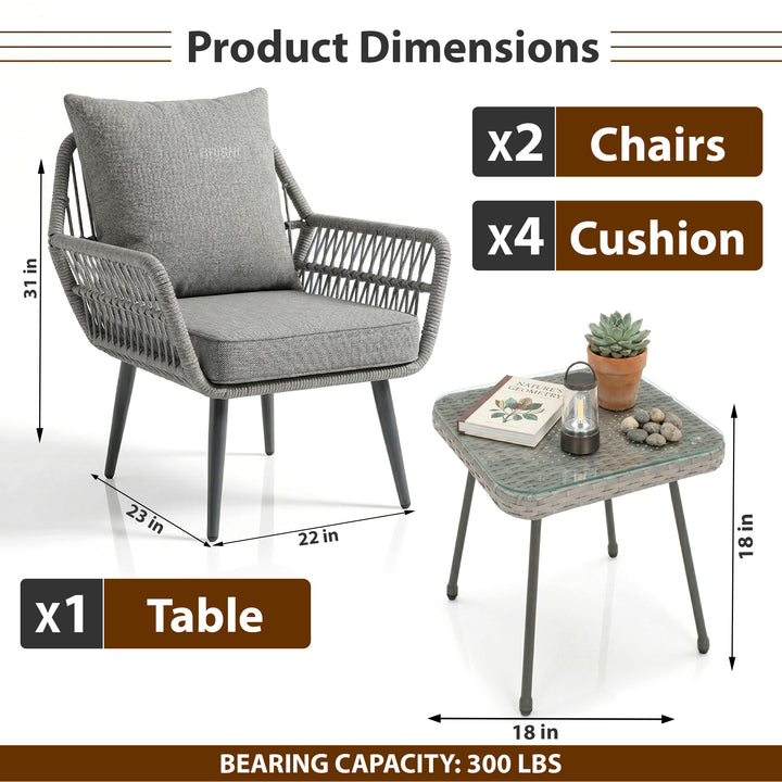 Zelda Outdoor Patio Seating Set 2 Chairs and 1 Table Set (Grey)