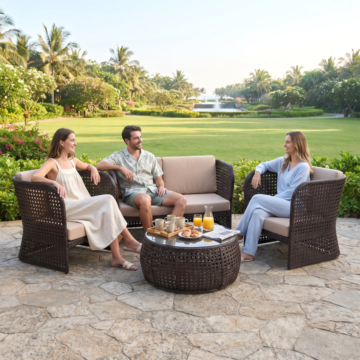 Lombardi Outdoor Sofa Set 2 Seater , 2 Single seater and 1 Center Table (Brown)