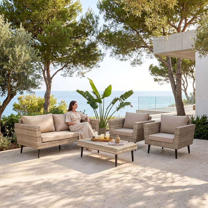 Bonfilia Outdoor Sofa Set 2 Seater, 2 Single seater and 1 Center Table (Seashell)