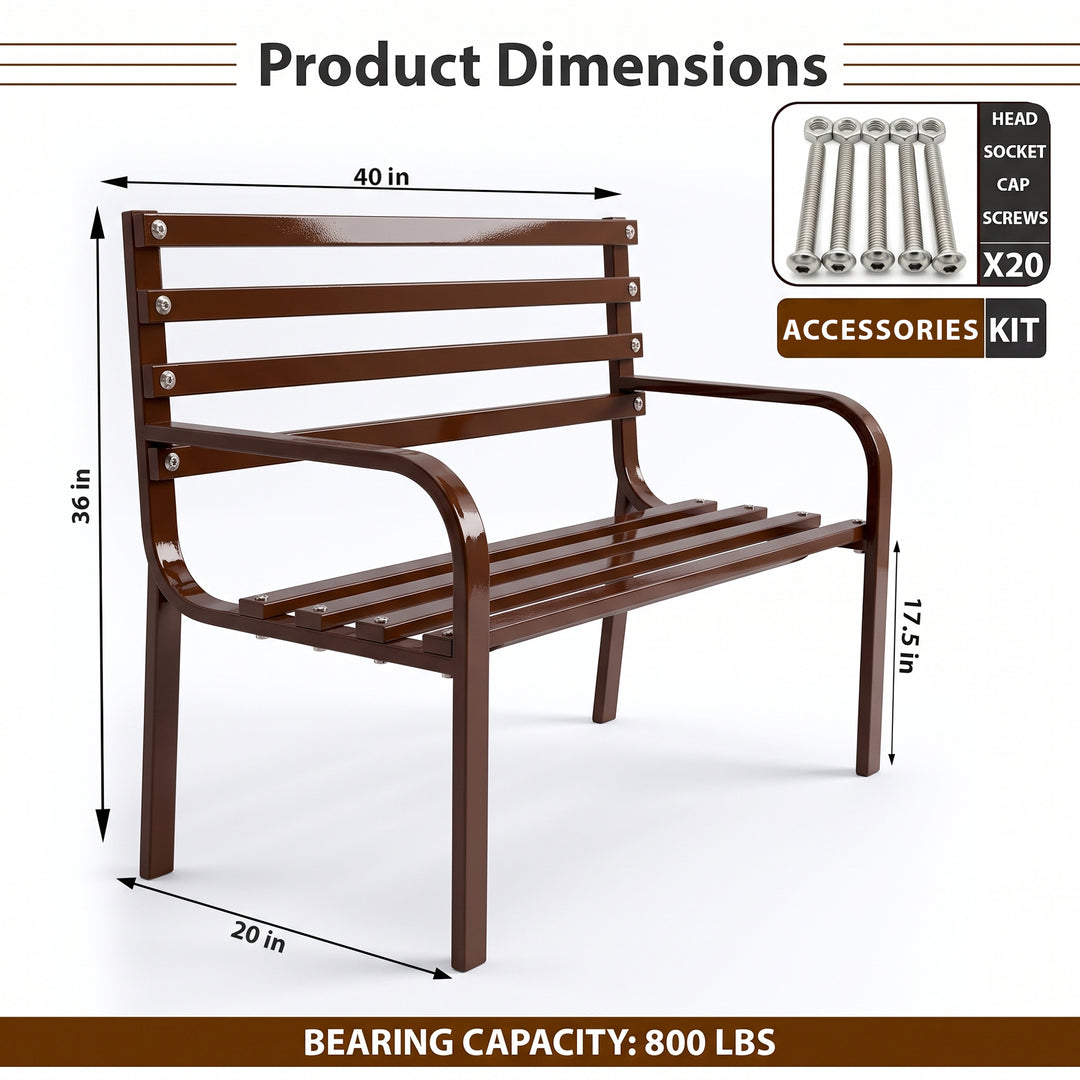 Nuevo Metal 2 Seater Garden Bench Outdoor Park - (Brown)