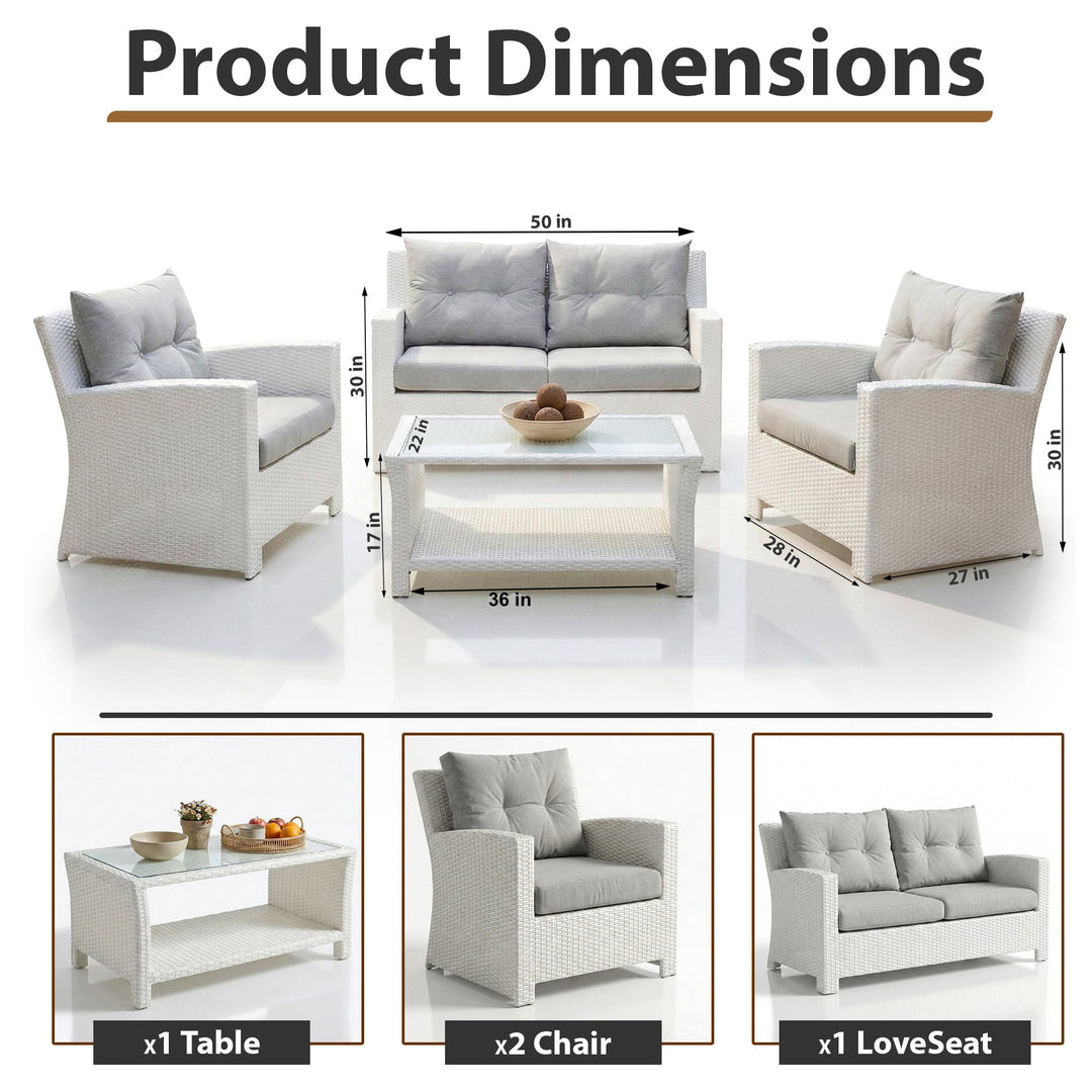 Adara Outdoor Sofa Set 2 Seater, 2 Single seater and 1 Center Table (White)