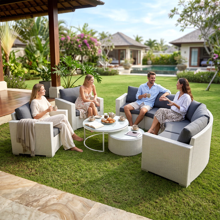 Leone  Outdoor Sofa Set 7 Seater and  2 Tables (White + Grey)