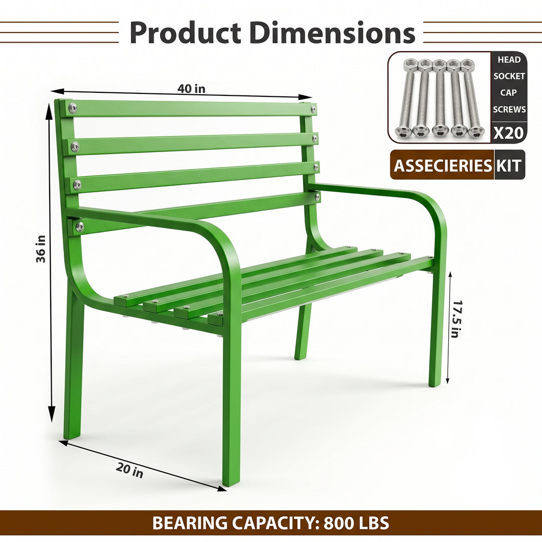 Corp Metal 2 Seater Garden Bench for Outdoor Park - (Green)