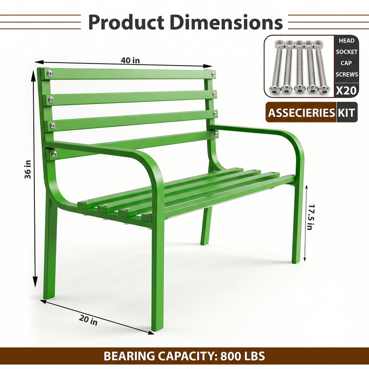 Corp Metal 2 Seater Garden Bench for Outdoor Park - (Green)