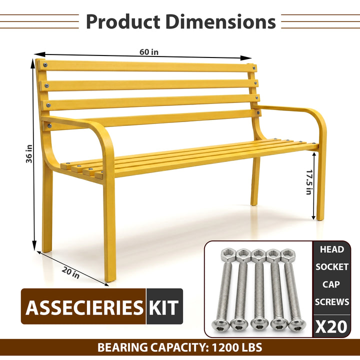 Vice Metal 3 Seater Garden Bench for Outdoor Park - (Yellow)