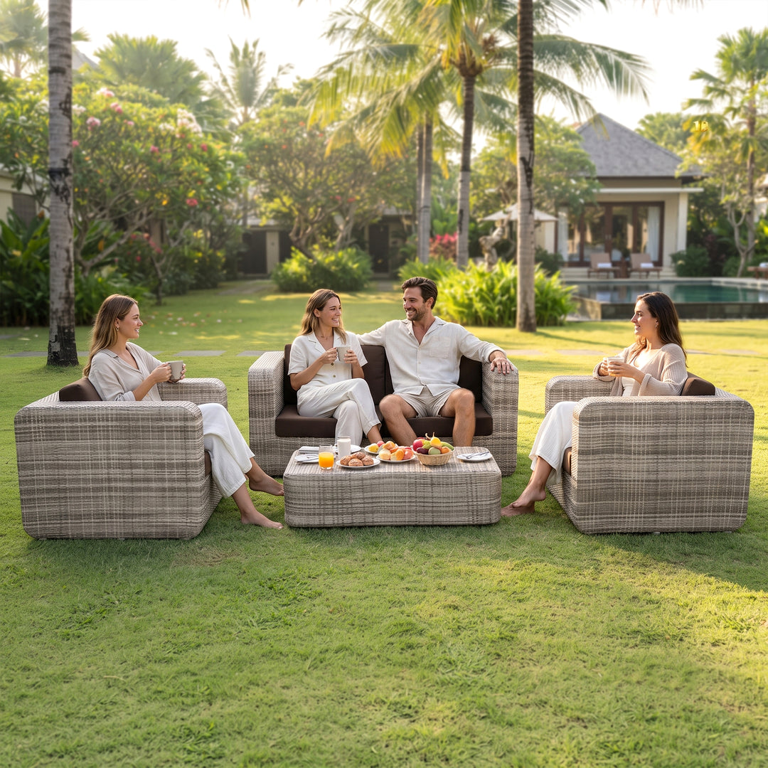 Maso Outdoor Sofa Set 2 Seater + 2 Single seater with 1 Central Table (Seashell)