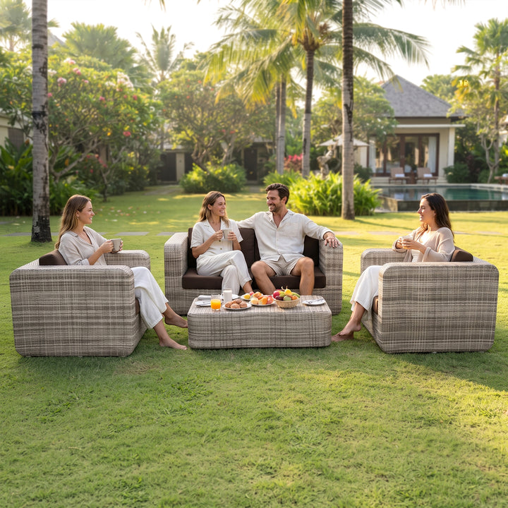 Maso Outdoor Sofa Set 2 Seater + 2 Single seater with 1 Central Table (Seashell)