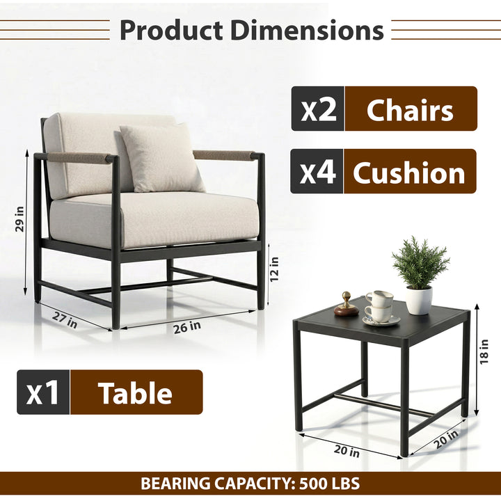 Cyst Outdoor Patio Seating Set 2 Chairs and 1 Table Set (Black) Braided & Rope