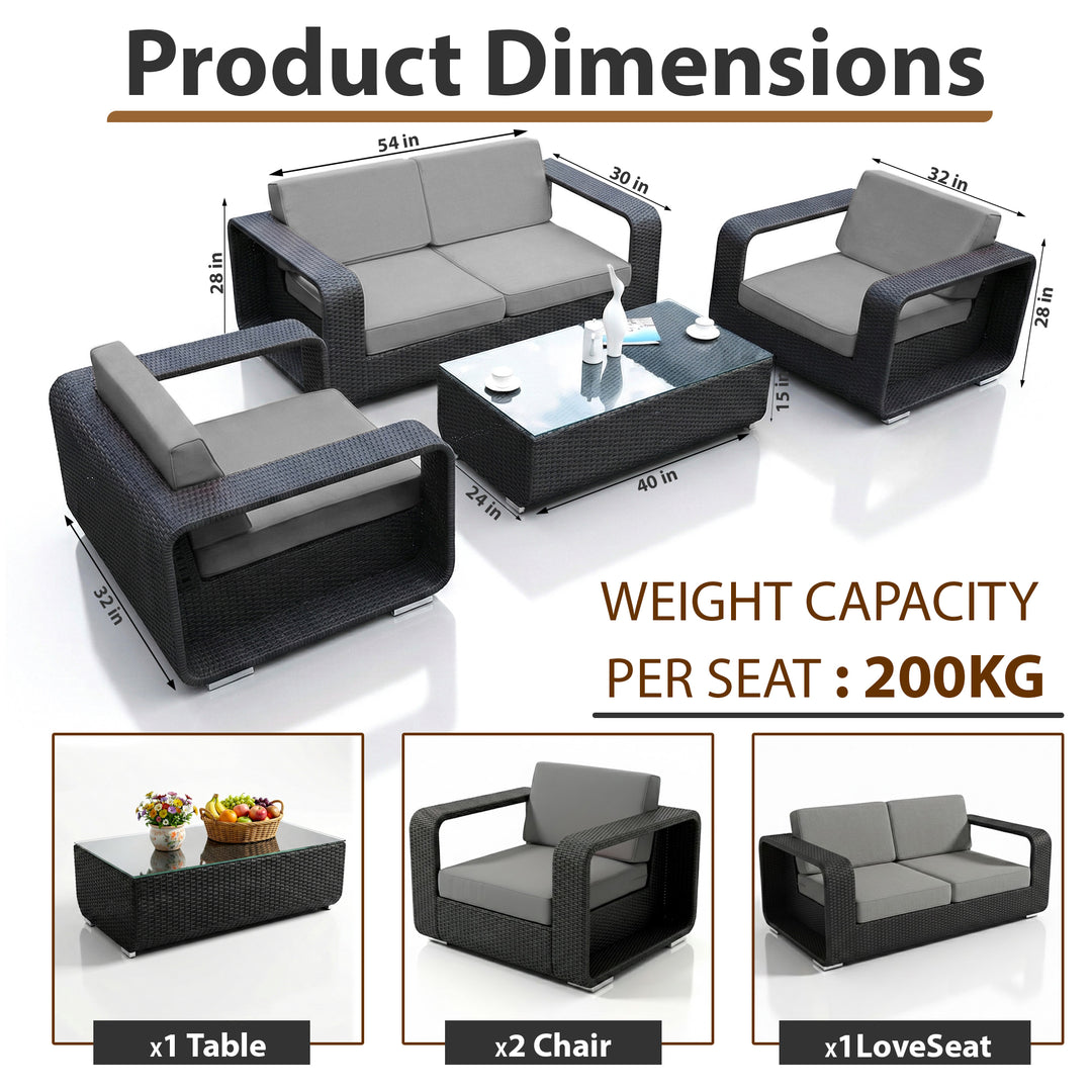 Akrivi Outdoor Sofa Set 2 Seater, 2 Single seater , 1 Center table (Black)