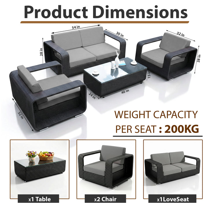 Akrivi Outdoor Sofa Set 2 Seater, 2 Single seater , 1 Center table (Black)