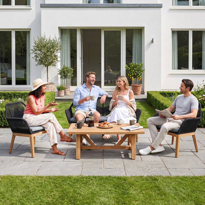 Cybella Outdoor Garden Balcony Sofa Set 2 Seater , 2 Single Seater 1 Center Table Set (Black) Braided and Rope