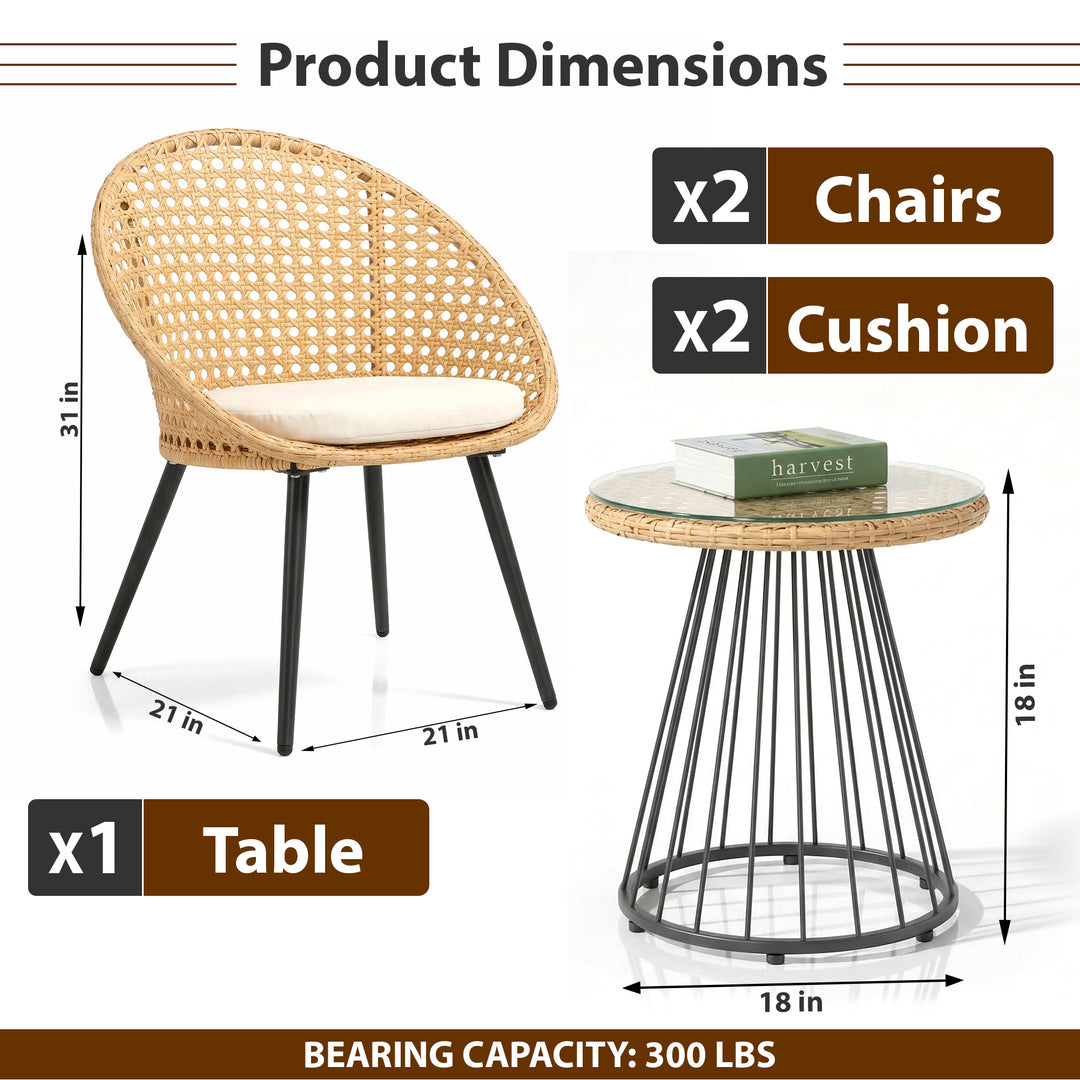 Hell Outdoor Patio Seating Set 2 Chairs and 1 Table Set (Tan + White)