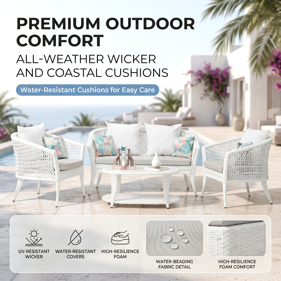 Milok Outdoor Sofa Set 2 Seater, 2 Single seater and 1 Center Table (White)