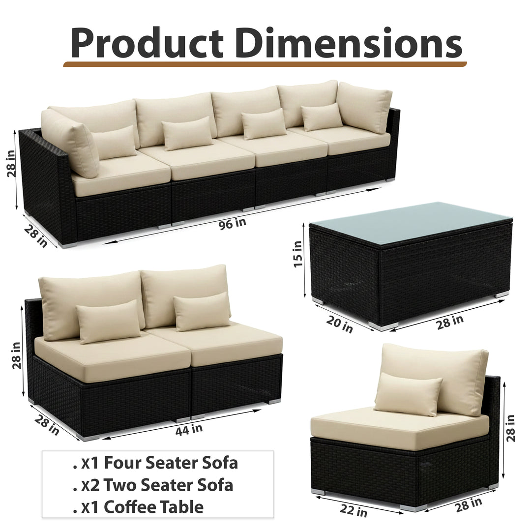 Aris Outdoor Garden Balcony Sofa Set 2 Double Seater, 4 Single seater 2 Double seater With 2 Center Table Set (Black)