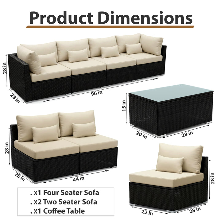 Aris Outdoor Garden Balcony Sofa Set 2 Double Seater, 4 Single seater 2 Double seater With 2 Center Table Set (Black)