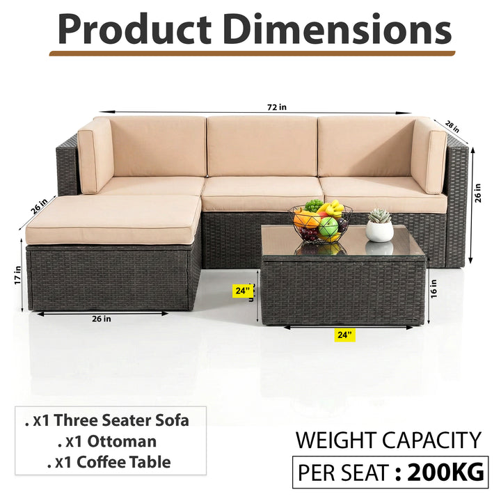 Ment Outdoor Sofa Set 4 Seater and 1 Center Table Set (Black)