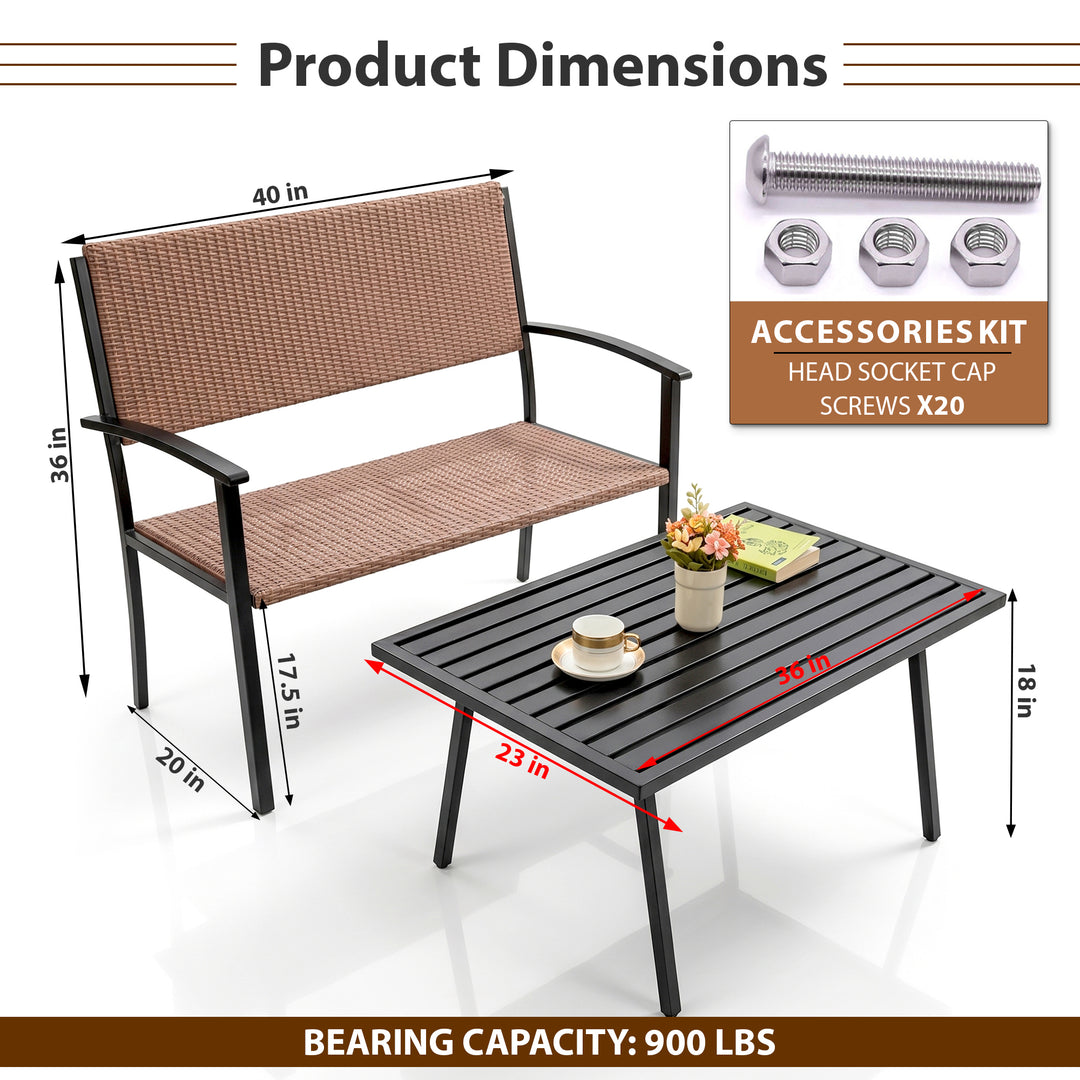 Zac Wicker 2 Seater and 1 Table Garden Bench for Outdoor Park - (Honey)