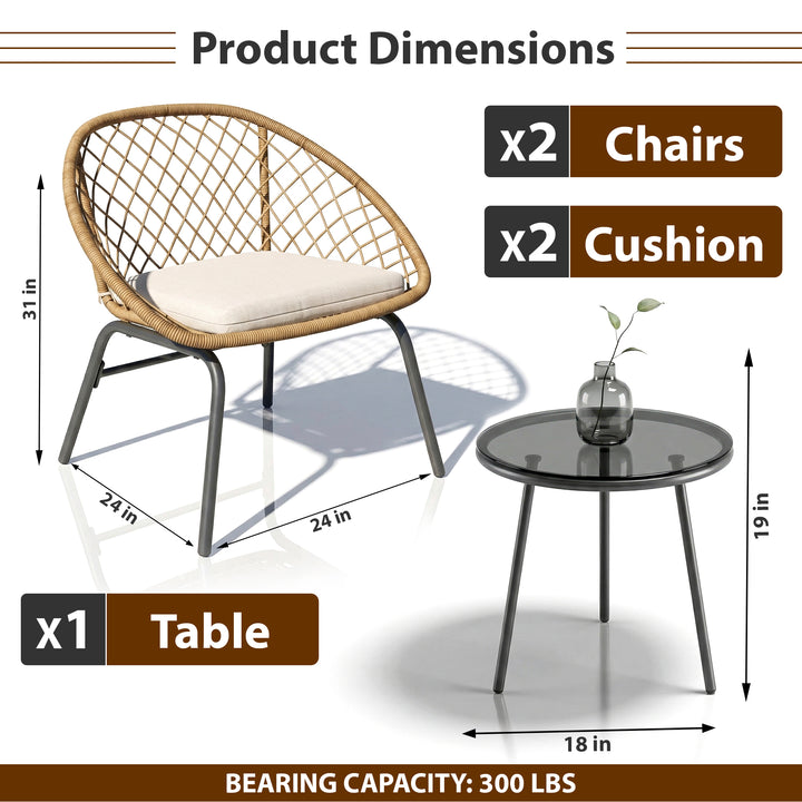 Lecco Outdoor Patio Seating Set 2 Chairs and 1 Table Set (Beige)