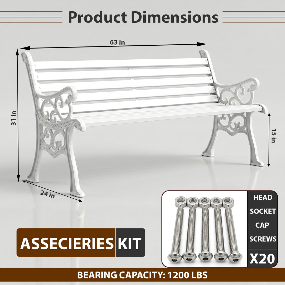 Kezia Cast Iron 3 Seater Garden Bench for Outdoor Park - (White)