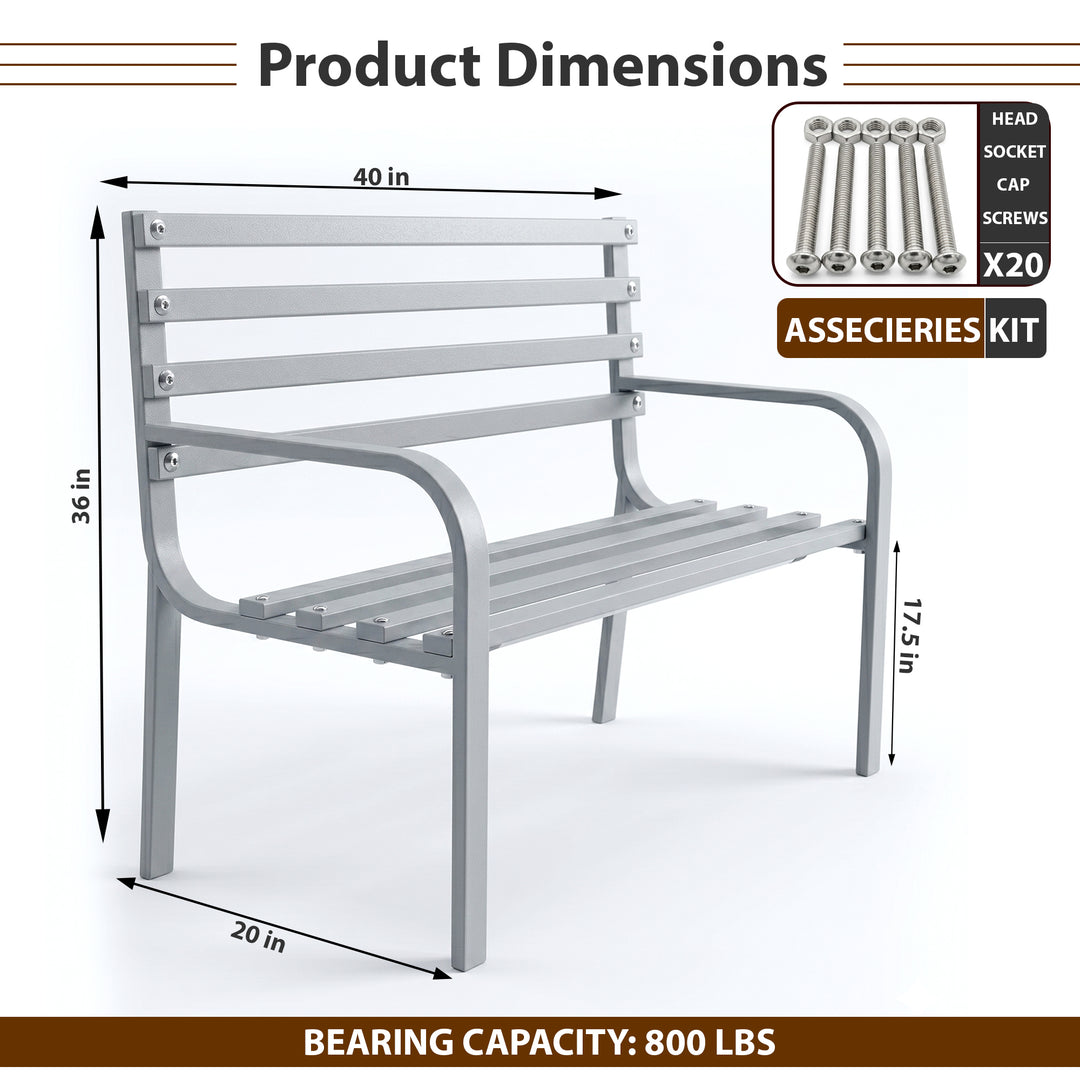 Deco Metal 2 Seater Garden Bench for Outdoor Park - (Grey)