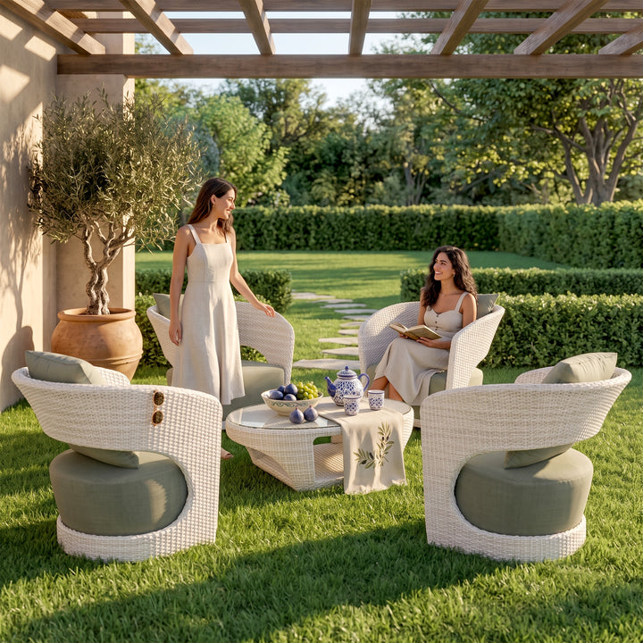 Arroz Outdoor Patio Seating Set 4 Single Seater and 1 Table Set (White)