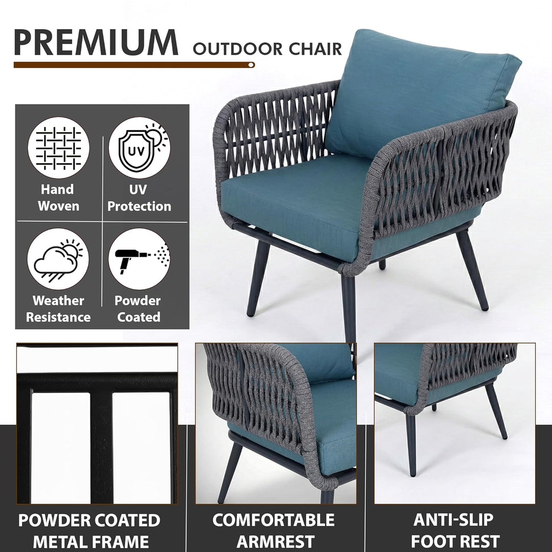 Polari Outdoor Garden Balcony Sofa Set 2 Seater , 2 Single Seater 1 Center Table Set (Grey) Braided and Rope