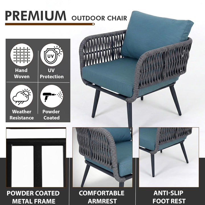 Polari Outdoor Garden Balcony Sofa Set 2 Seater , 2 Single Seater 1 Center Table Set (Grey) Braided and Rope