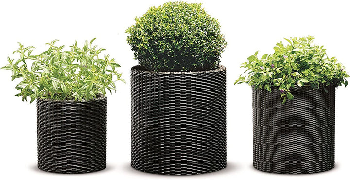 Deni Outdoor Wicker Planters For Garden, Balcony Set of 3 (Dark Brown)