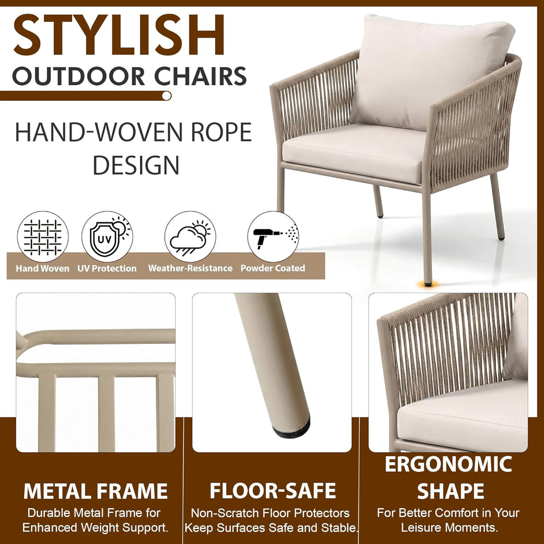 Kalpa Outdoor Patio Seating Set 2 Chairs and 1 Table Set (Beige) Braided & Rope