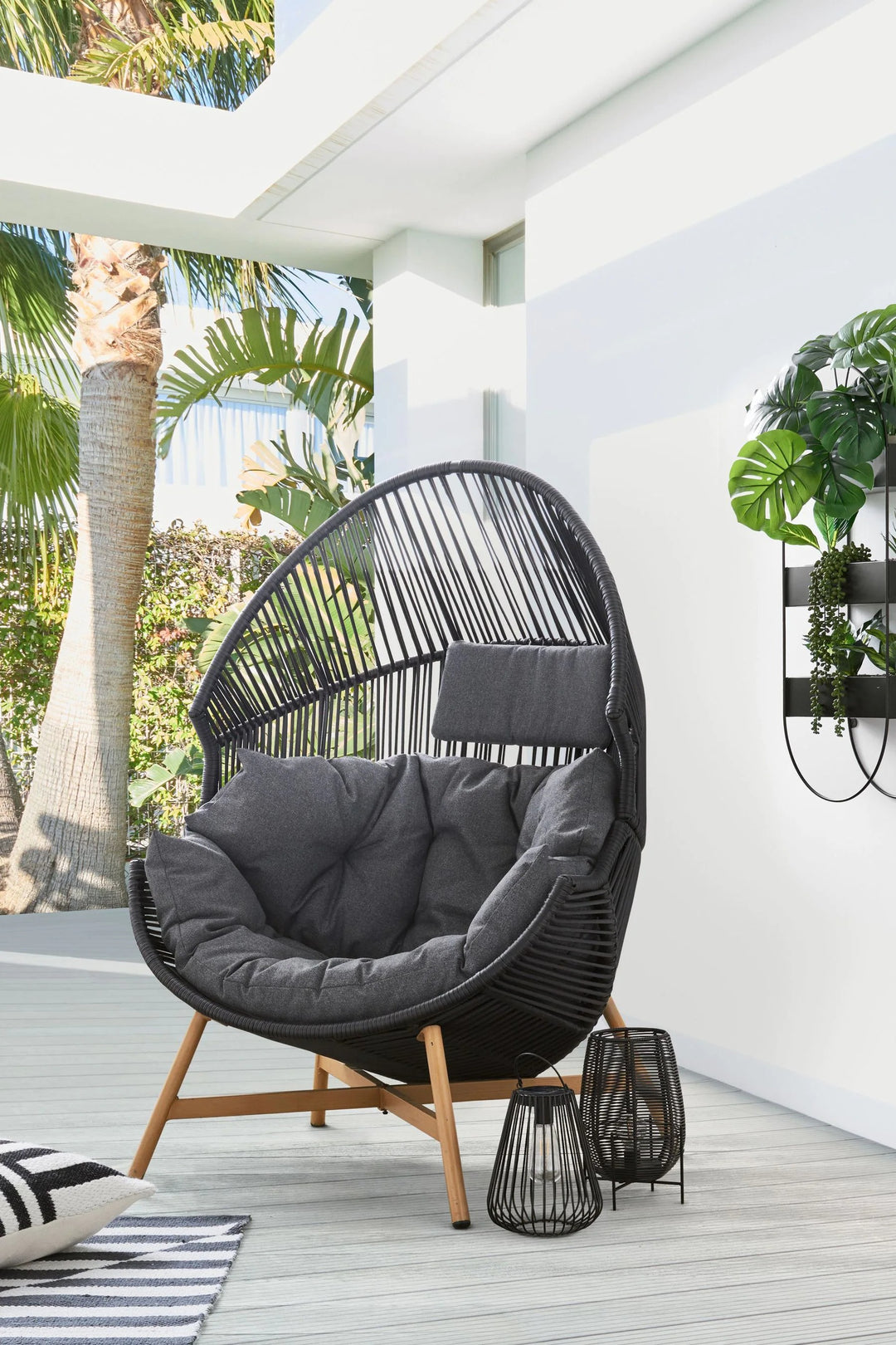 Olivo Single Seater Swing Basket For Balcony & Garden (Black)