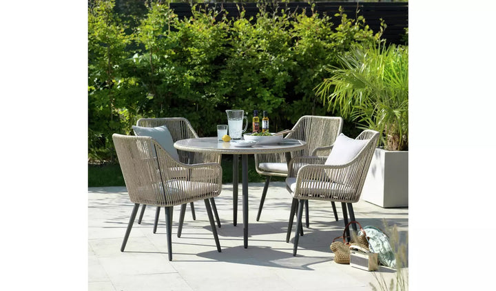 Kosh Outdoor Patio Seating Set 4 Chairs and 1 Table Set (Tan) Braided & Rope