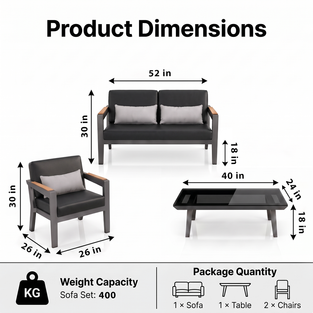 Trevisani Outdoor Sofa Set 2 Seater , 2 Single seater and 1 Center Table (Grey)