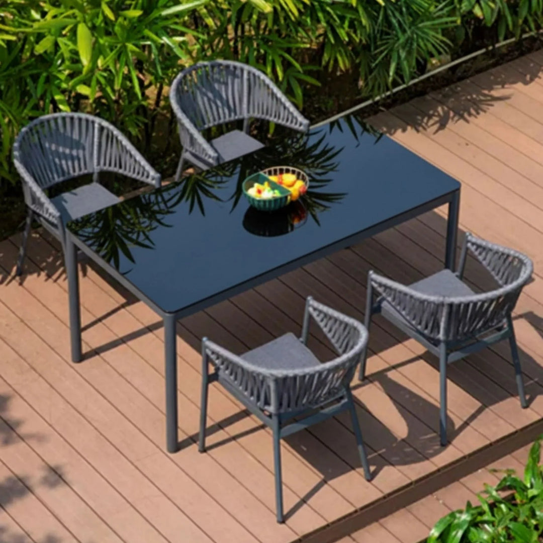 Xuri Outdoor Garden Patio Dining Set 4 Chairs and 1 Table Set (Grey) Braided & Rope