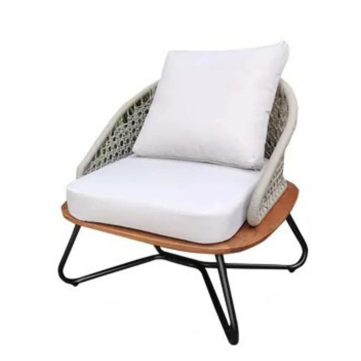 Noa Outdoor Patio Seating Set 2 Chairs and 1 Table Set (White) Braided And Rope