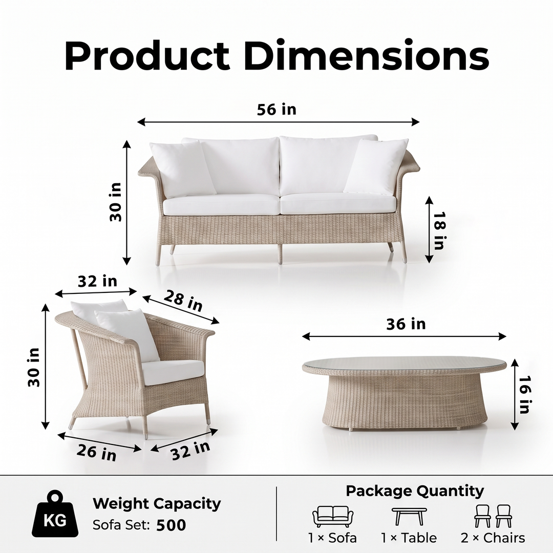 Sileo Outdoor Sofa Set 2 Seater , 2 Single seater and 1 Center Table Set (Beige)