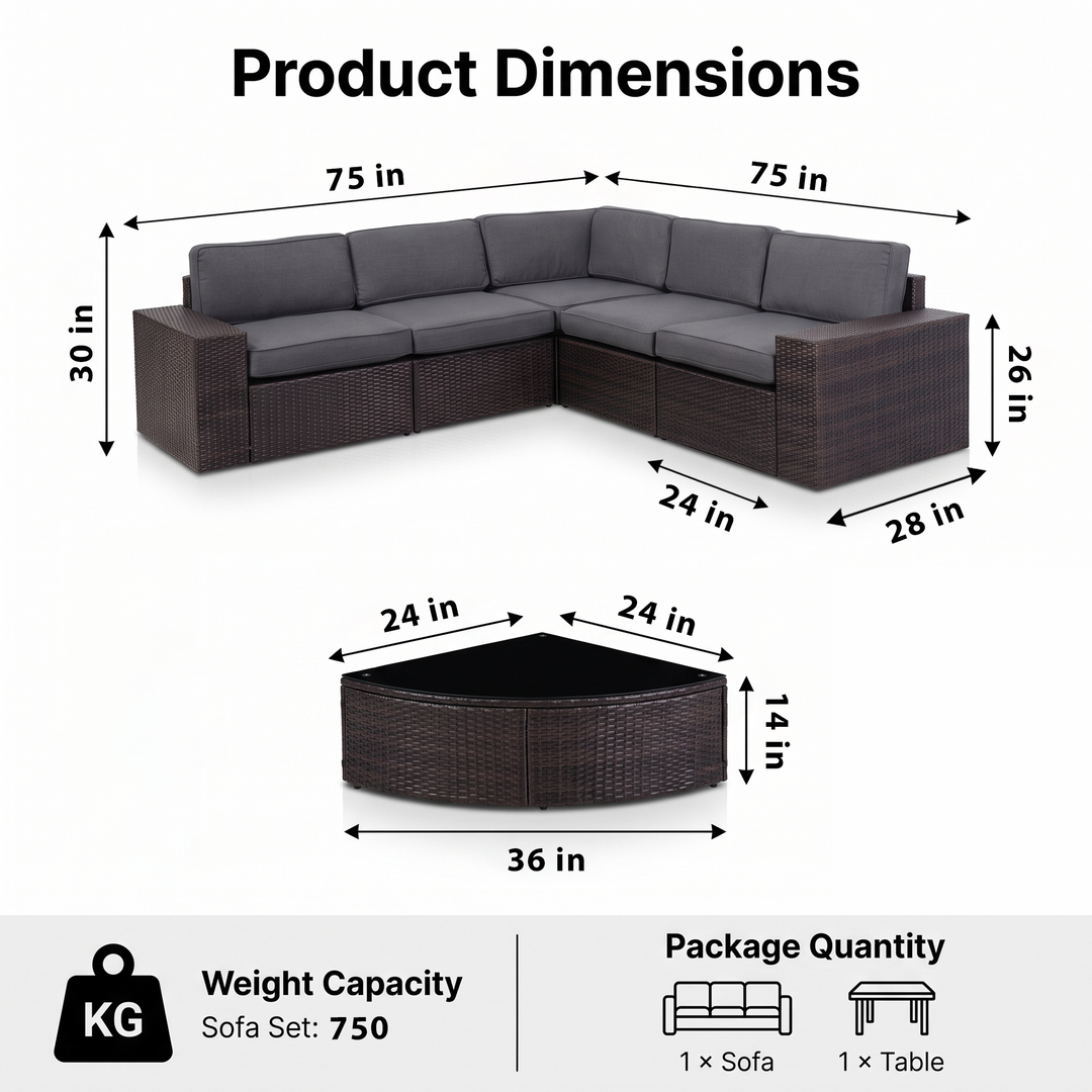 Omehia Outdoor Garden Balcony Sofa Set  5 Seater and 1 Center Table Set (Brown)