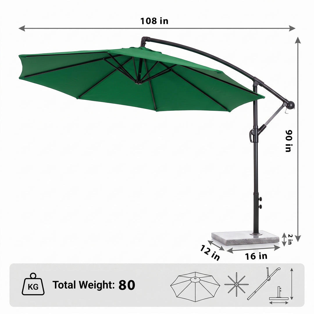 Destin Luxury Side Pole Garden Umbrella With Stand (Round, Green)
