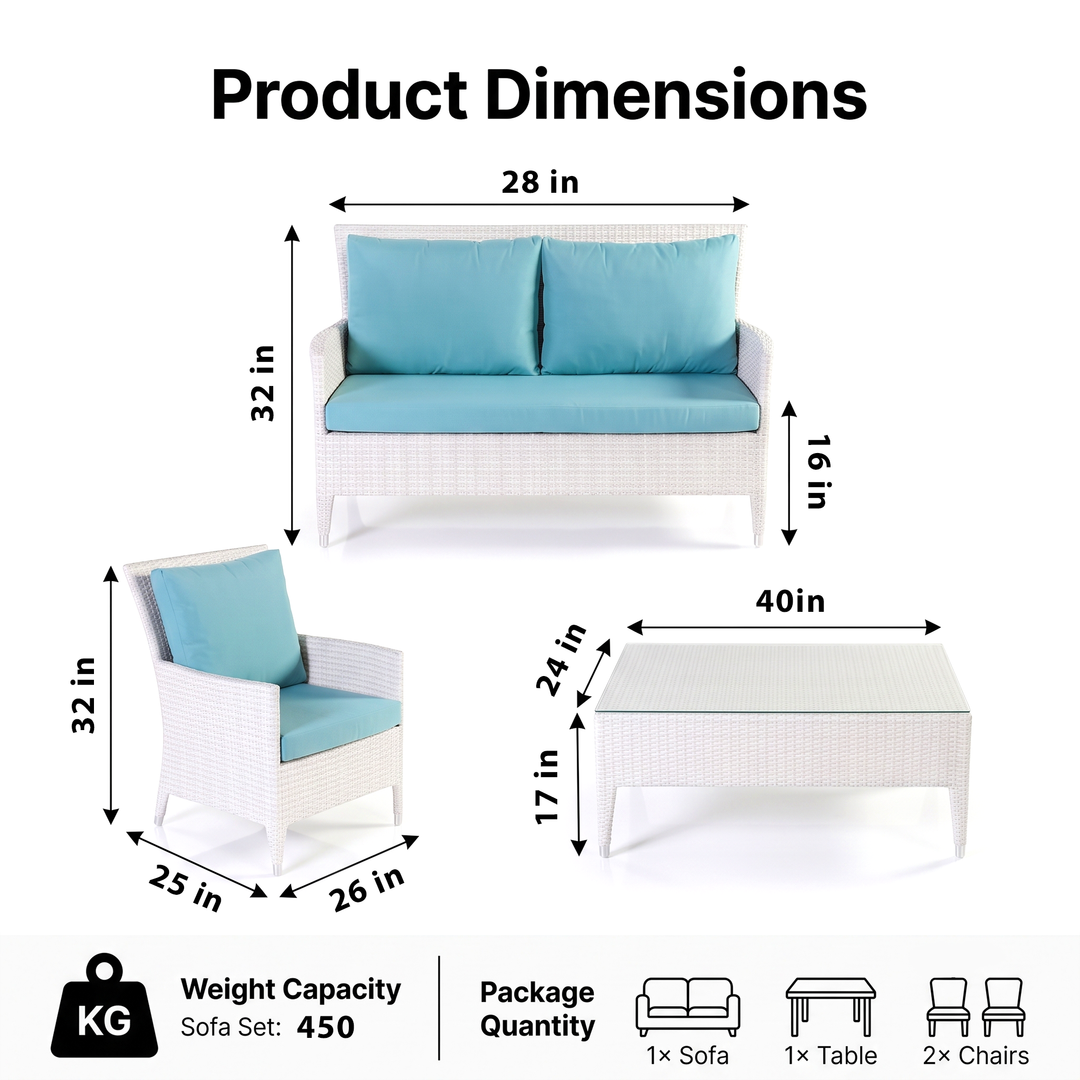 Pio Outdoor Sofa Set  2 Seater , 2 Single seater and 1 Center Table (White)