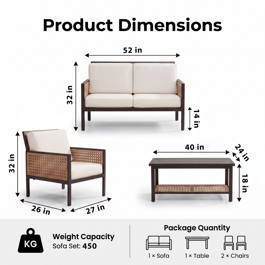 Vizoly Outdoor Garden Balcony Sofa Set  2 Seater, 2 Single seater and 1 Center Table Set (Brown)