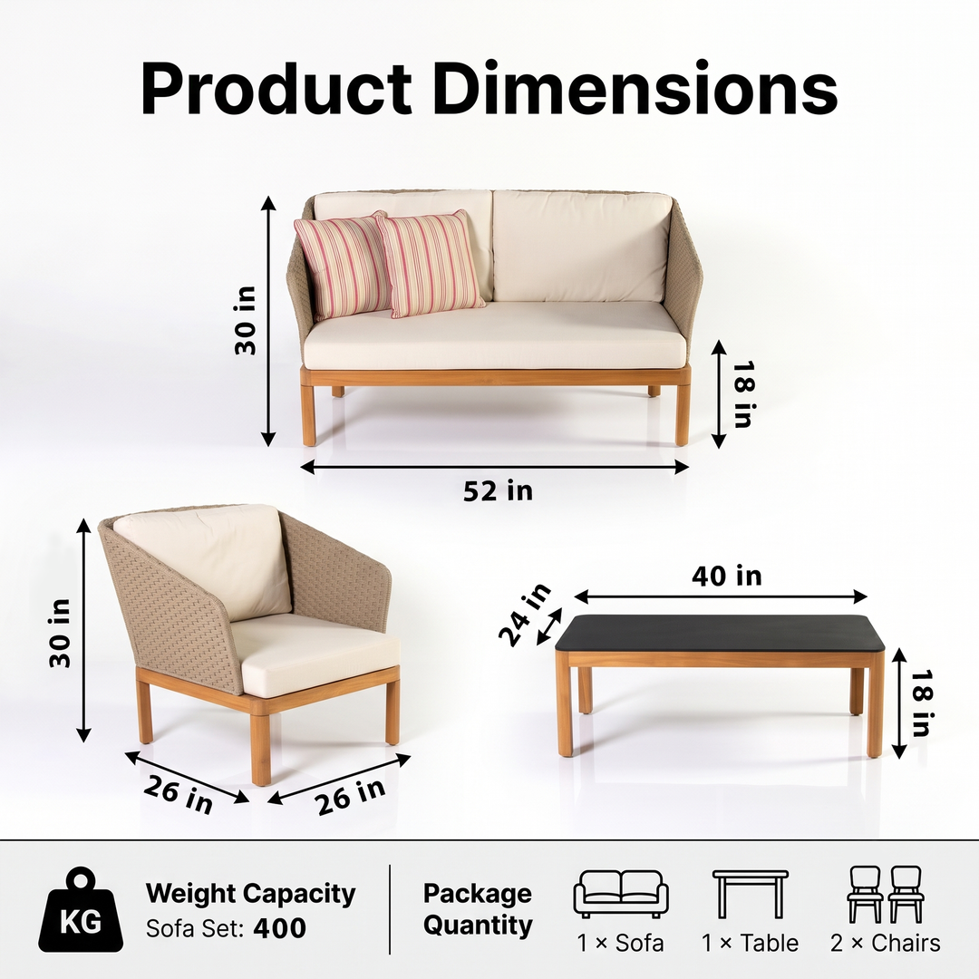 Roberta Outdoor Sofa Set 2 Seater , 2 Single seater and 1 Center Table (Beige + Brown)