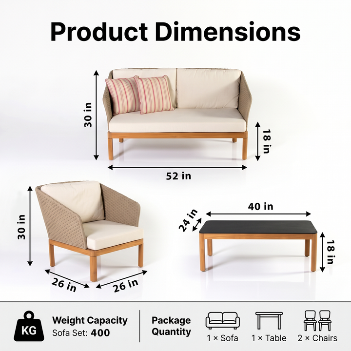 Roberta Outdoor Sofa Set 2 Seater , 2 Single seater and 1 Center Table (Beige + Brown)