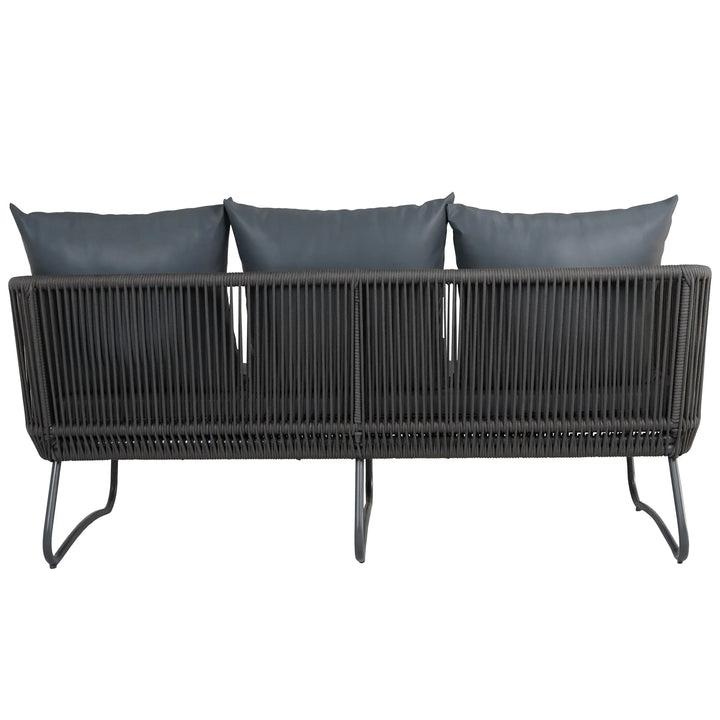 Castolo Outdoor Garden Balcony Sofa Set 3 Seater, 2 Single Seater 1 Ottoman and 1 Center Table Set Braid & Rope (Grey)