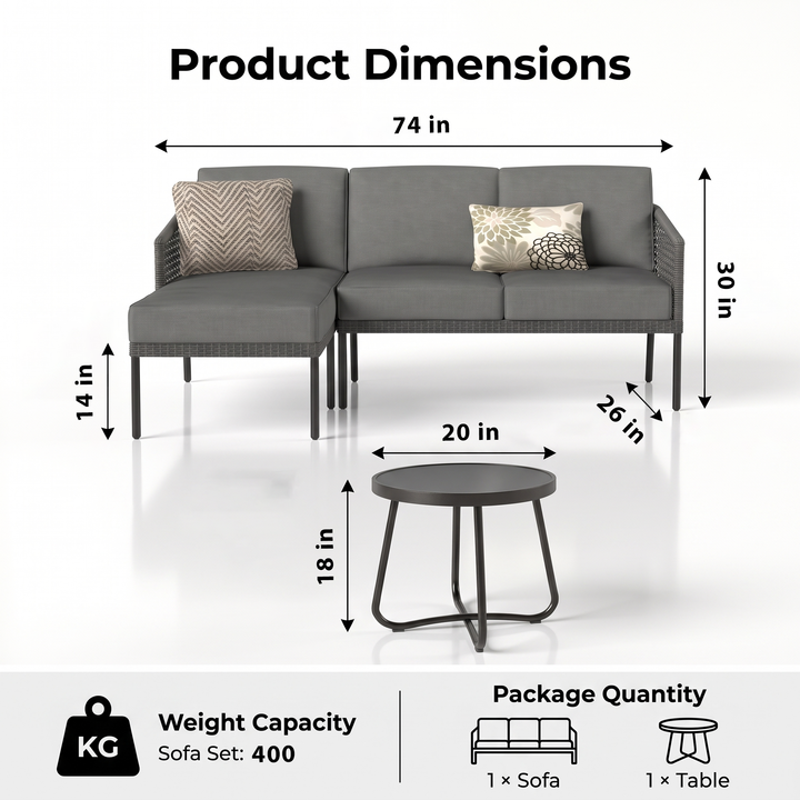 Tryfone Outdoor Garden Balcony Sofa Set 4 Seater 1 Center Table Set (Dark Grey)