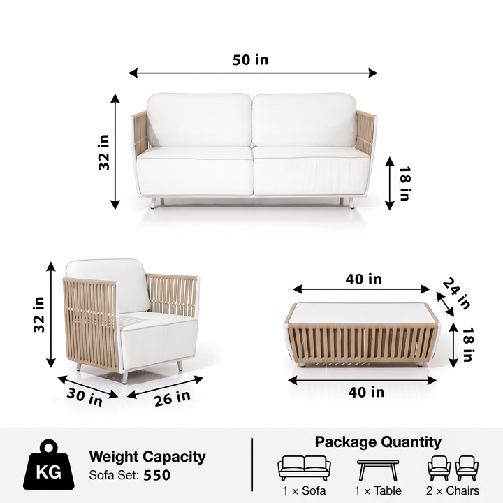 Swoop Outdoor Garden Balcony Sofa Set 2 Seater, 2 Single seater and 1 Table Set (Beige)