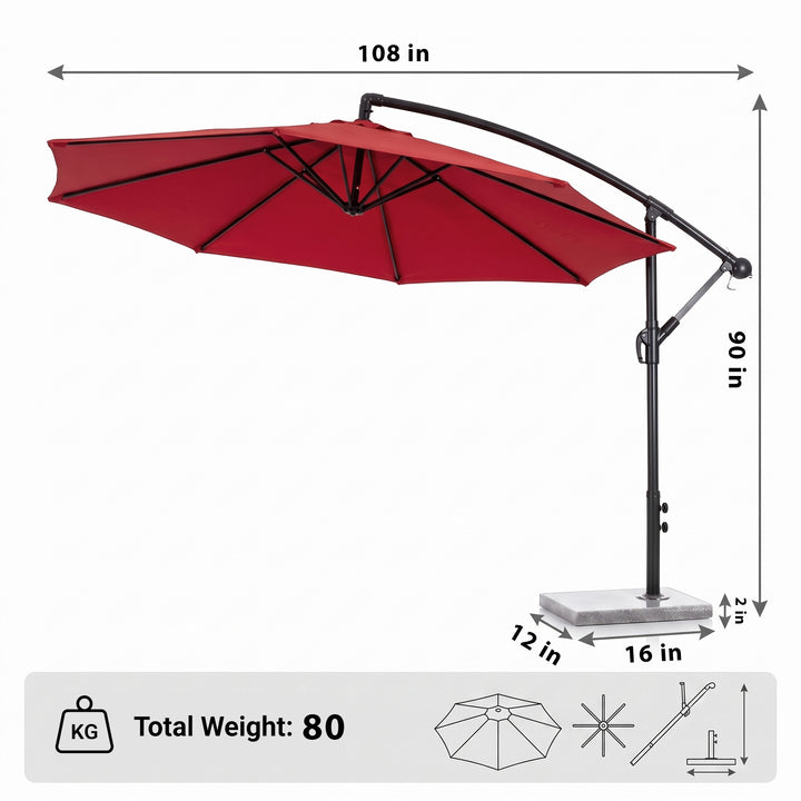 Aqua Luxury Side Pole Garden Umbrella With Stand (Round, Mahroon)