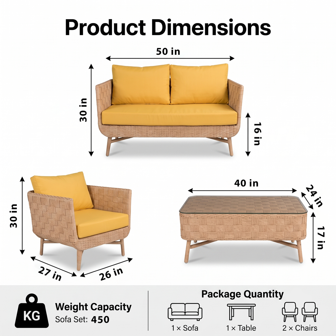 Palerma Outdoor Sofa Set 2 Seater , 2 Single seater , 1 Center table (Honey)
