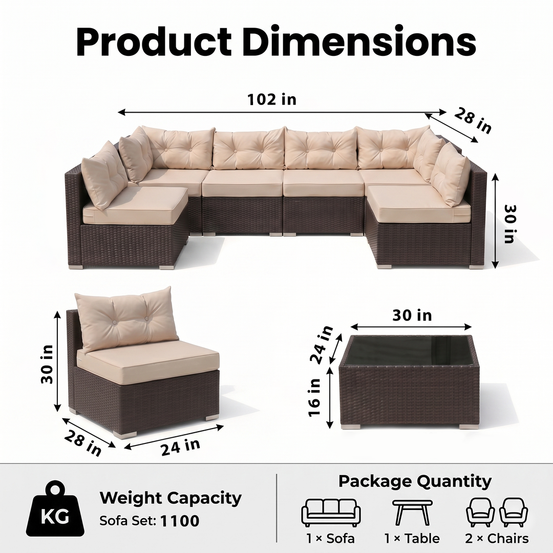 Zullo Outdoor Sofa Set 4 Seater, 2 Single seater and 1 Center Table (Black)