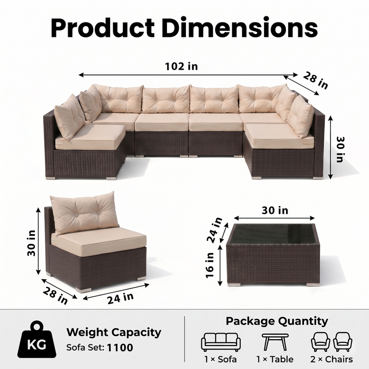 Zullo Outdoor Sofa Set 4 Seater, 2 Single seater and 1 Center Table (Black)